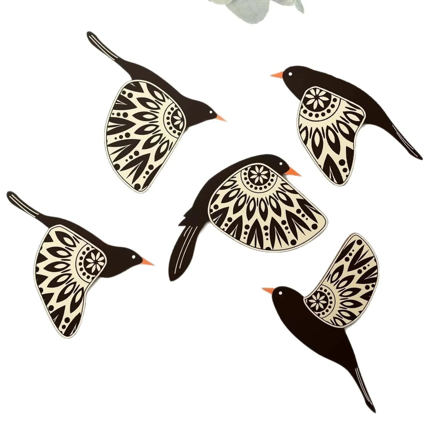 Noir Flock™ Wooden Bird Wall Decor – Set of 5