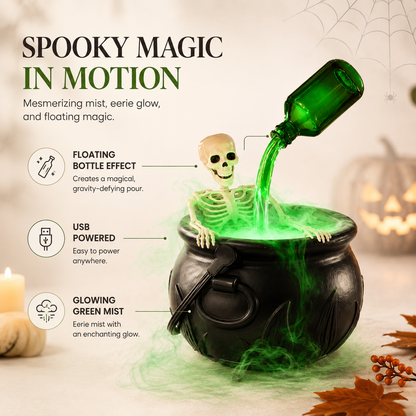 Hocus Mist™ Skeleton Cauldron with Green Fog & Glow