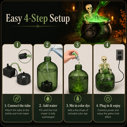 Hocus Mist™ Skeleton Cauldron with Green Fog & Glow