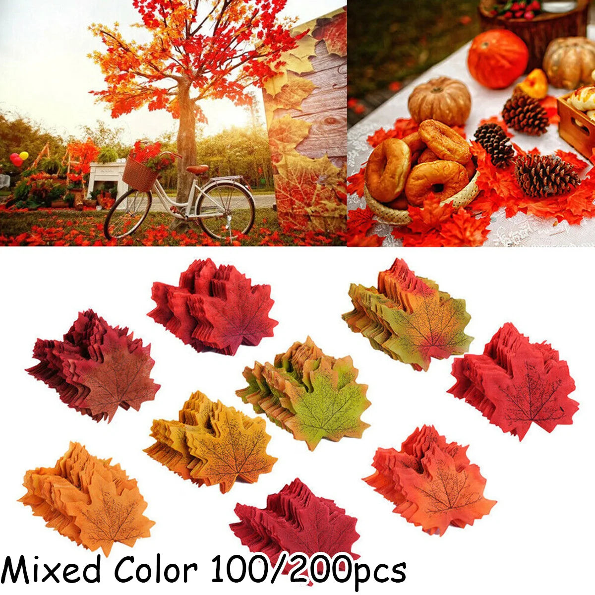 Pack of loose mixed-color artificial maple leaves