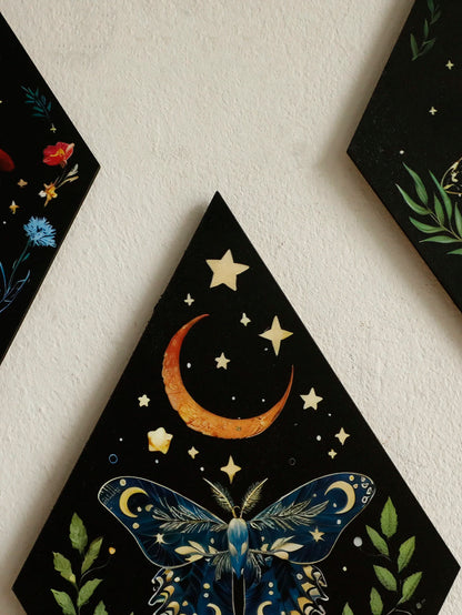 Moonlit Moths™ Celestial Wooden Wall Art – Set of 3