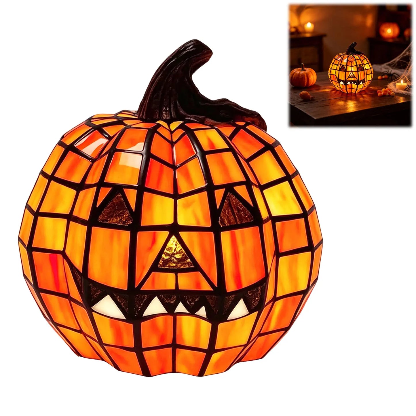 Harvest Glow™ Stained-Glass-Style Pumpkin Table Lamp