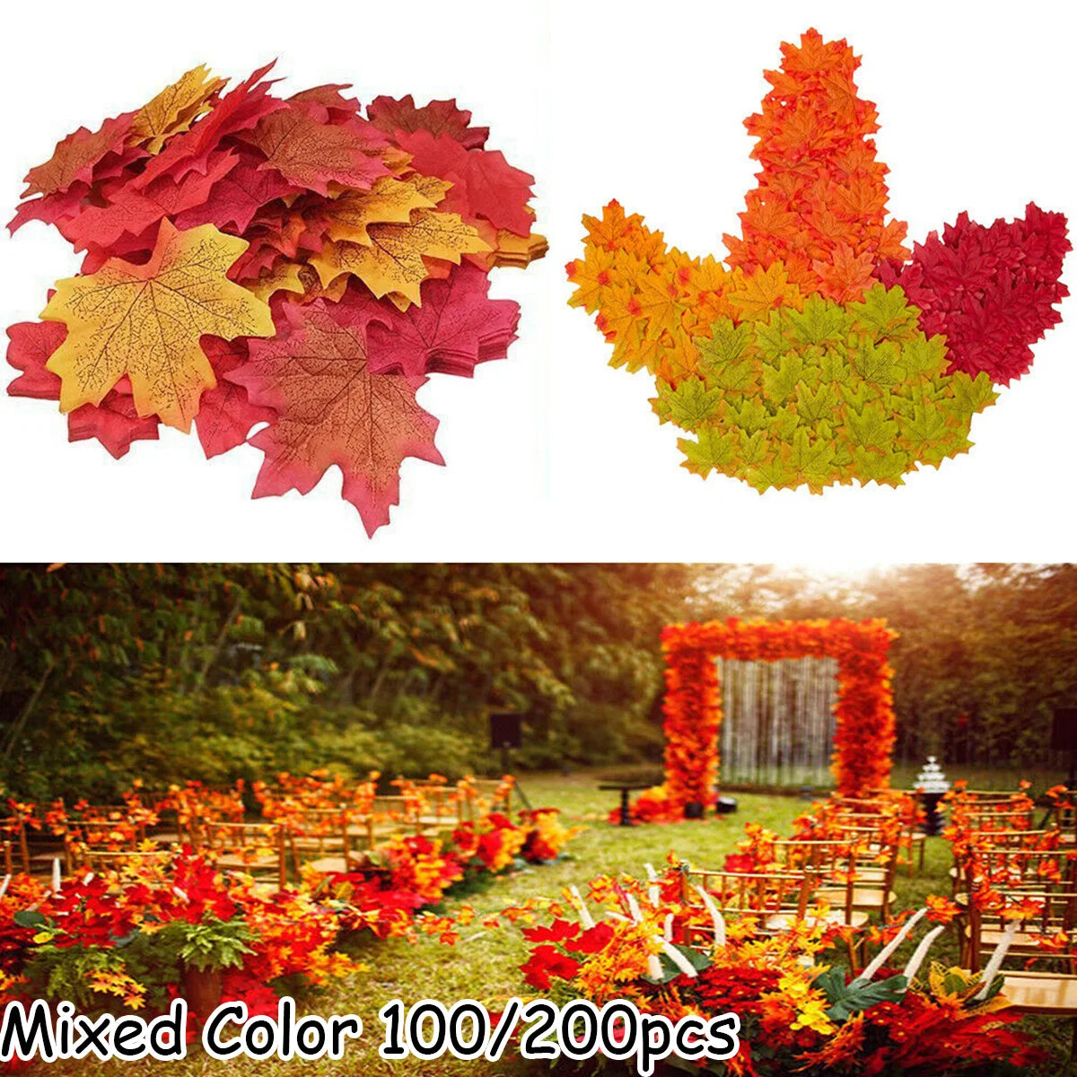 Mixed-color artificial autumn maple leaves for seasonal table decoration