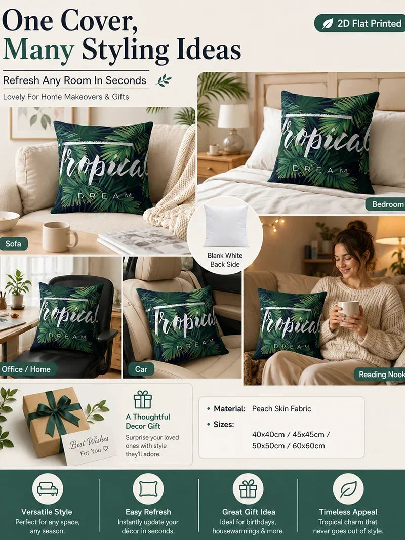 4Pcs 2D Flat Printed Christmas Tree Peach Skin Microfiber Pillow Cover Holiday Sofa Coussin Living Room Body Pillow Cover