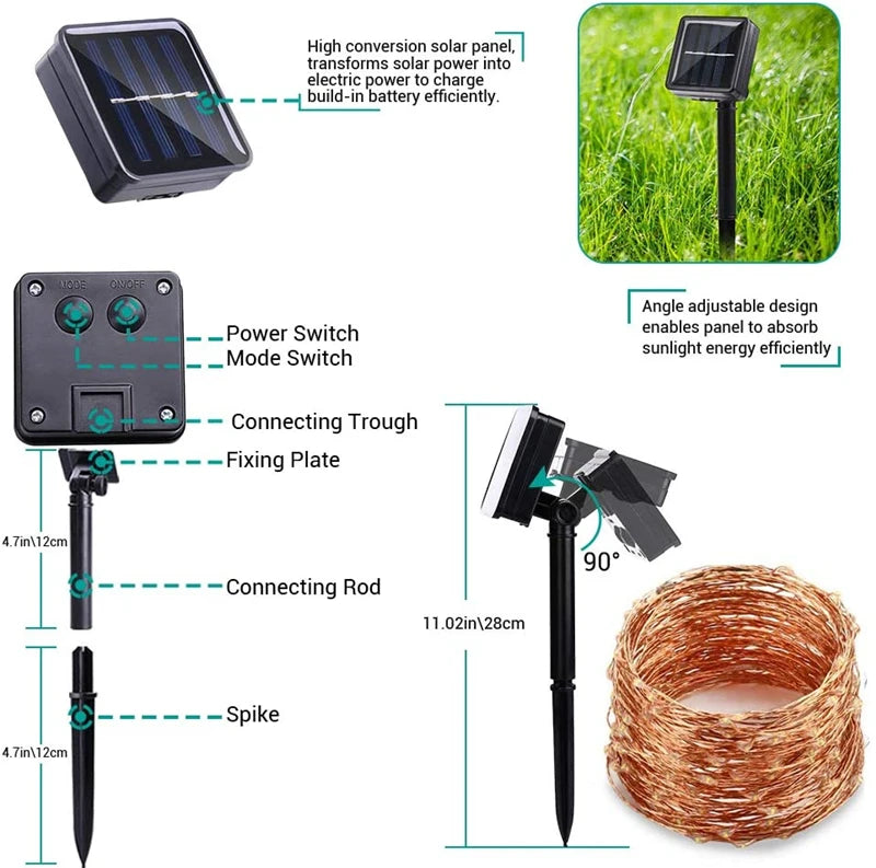 Lighting modes and outdoor features of solar fairy string lights