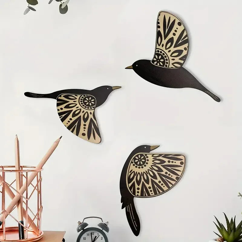 Noir Flock™ Wooden Bird Wall Decor – Set of 5