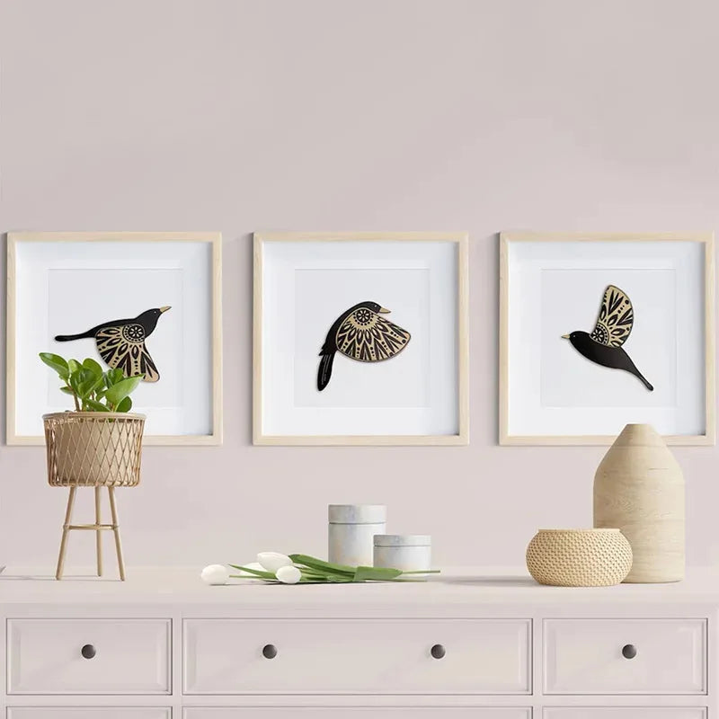 Noir Flock™ Wooden Bird Wall Decor – Set of 5