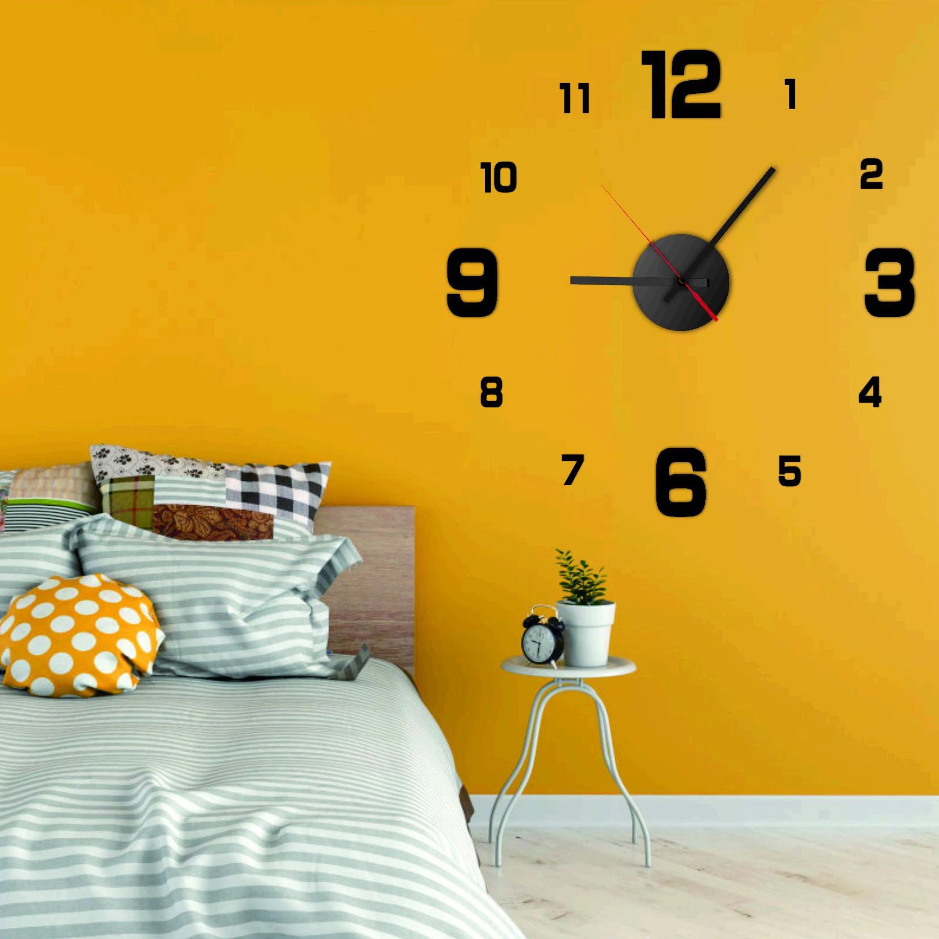 Components included with the frameless DIY wall clock set