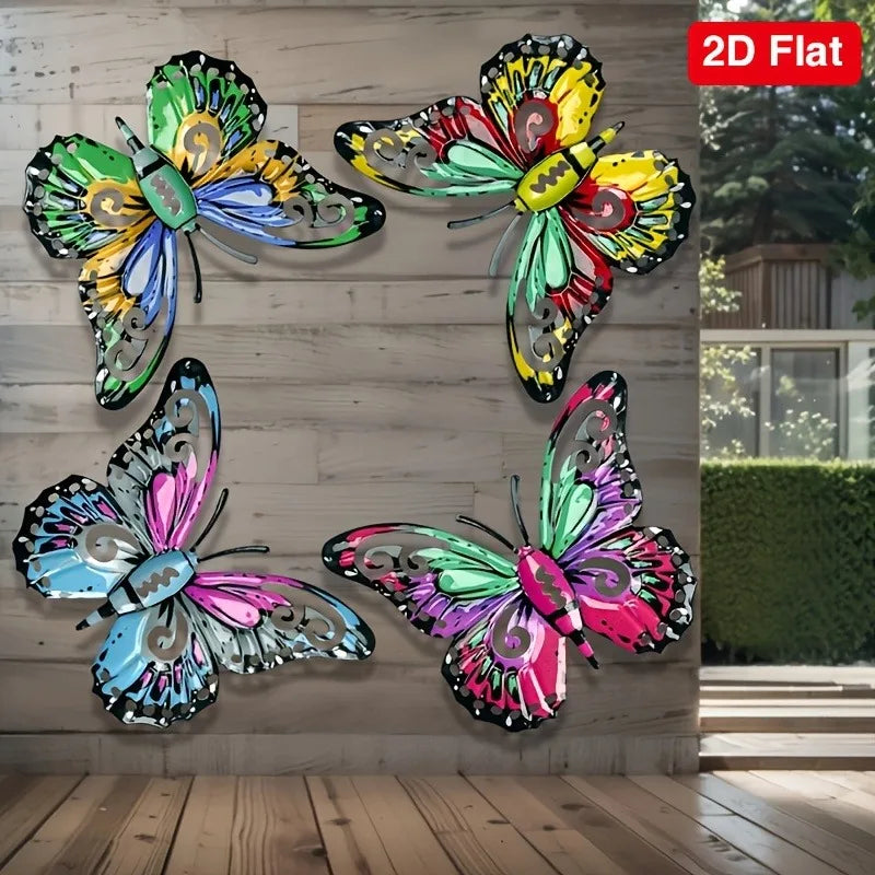 Four coordinating metal butterfly wall decorations included in the set
