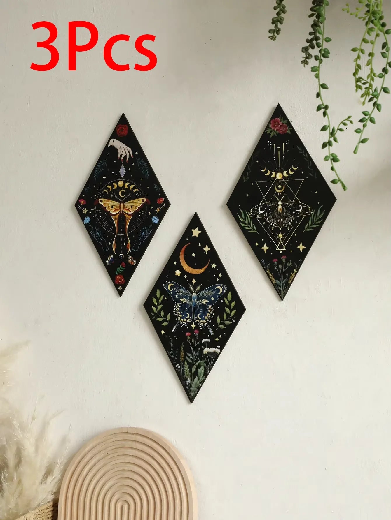 Moonlit Moths™ Celestial Wooden Wall Art – Set of 3