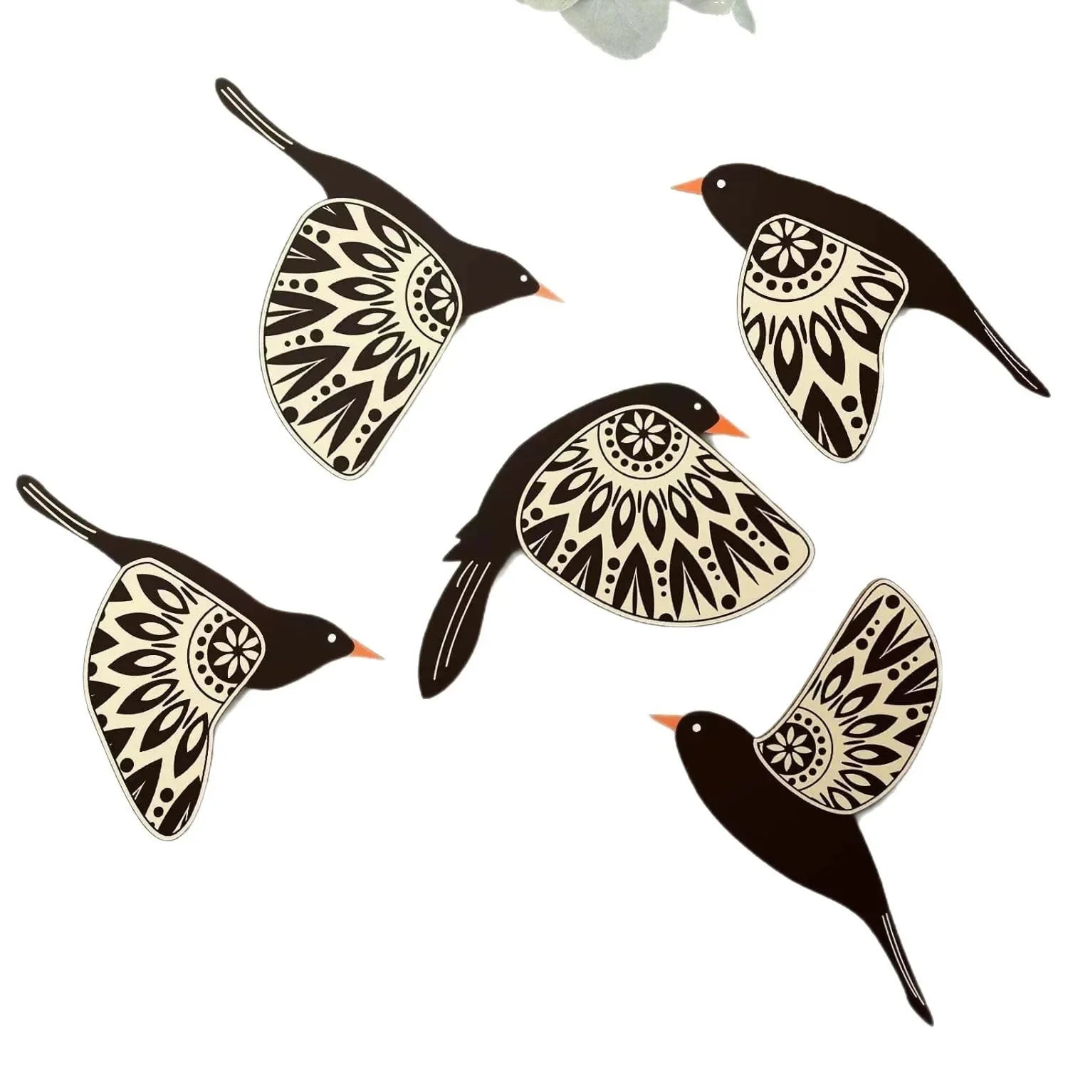 Noir Flock™ Wooden Bird Wall Decor – Set of 5