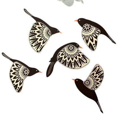 Noir Flock™ Wooden Bird Wall Decor – Set of 5
