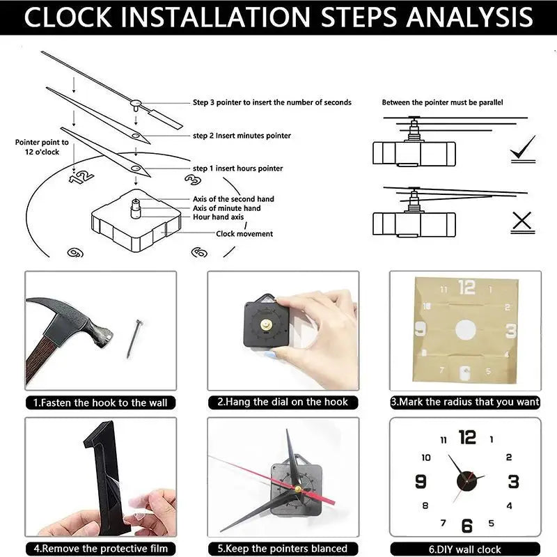 Installation and spacing guide for a frameless DIY wall clock