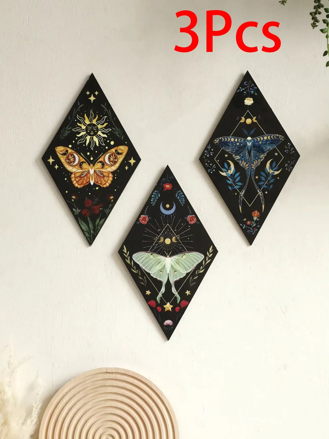 Moonlit Moths™ Celestial Wooden Wall Art – Set of 3