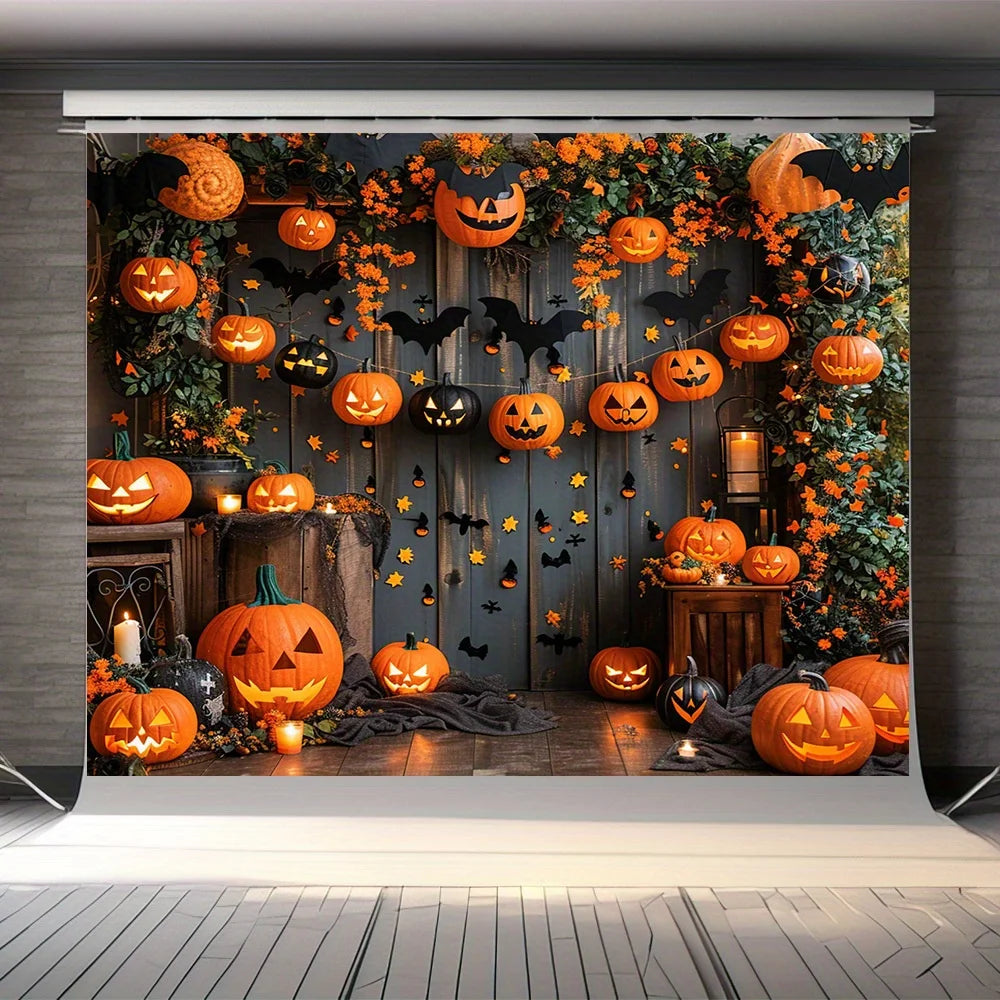 Harvest Night™ Pumpkin & Rustic Wood-Look Photography Backdrop