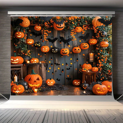 Harvest Night™ Pumpkin & Rustic Wood-Look Photography Backdrop