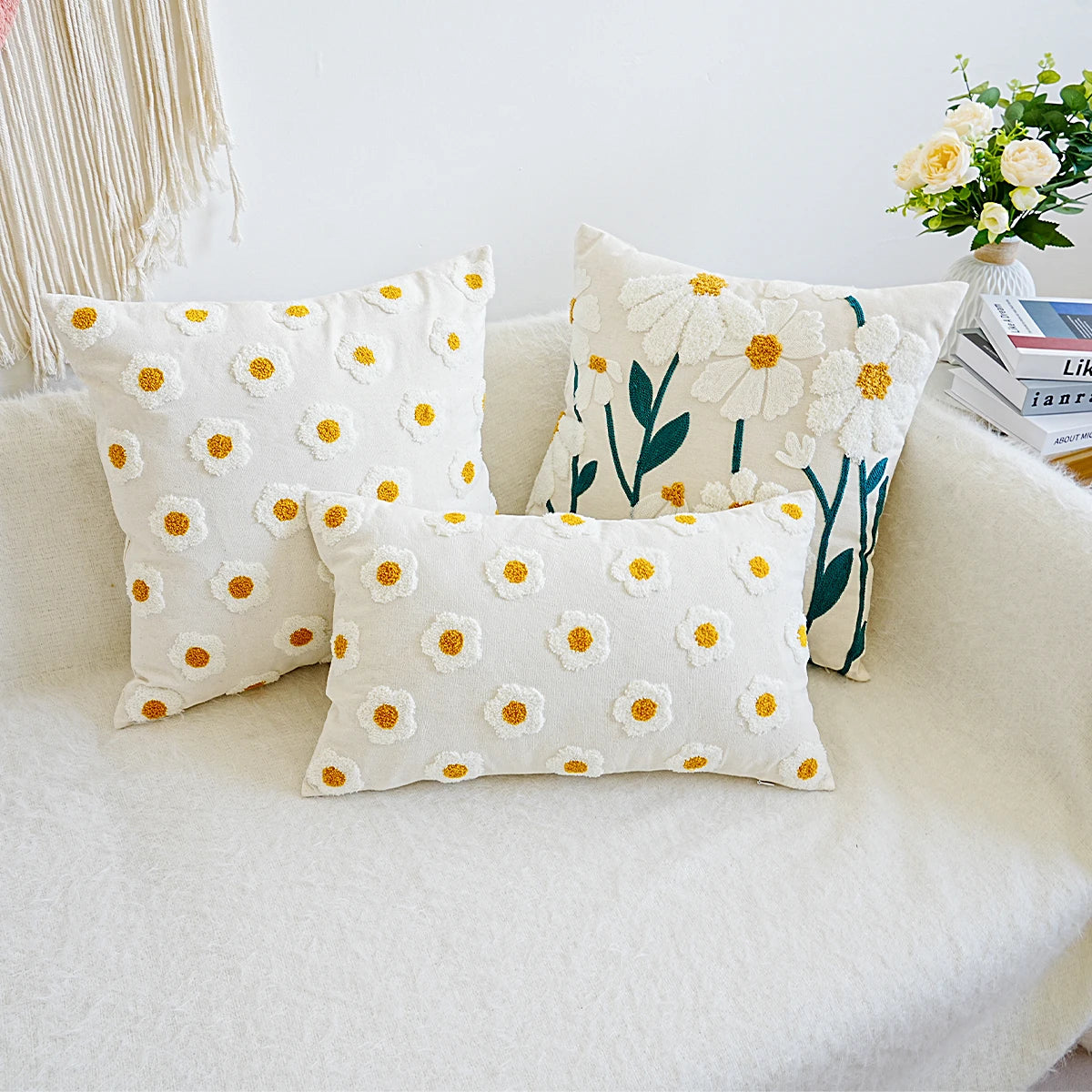 Daisy Meadow™ Embroidered Floral Pillow Cover