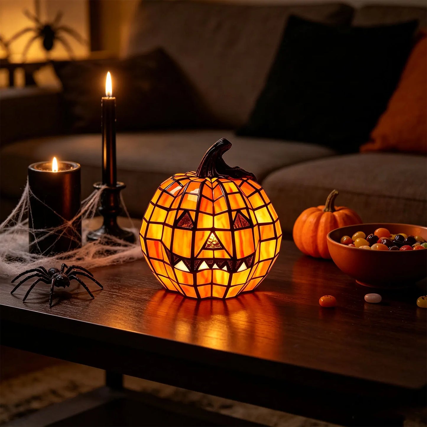 Harvest Glow™ Stained-Glass-Style Pumpkin Table Lamp