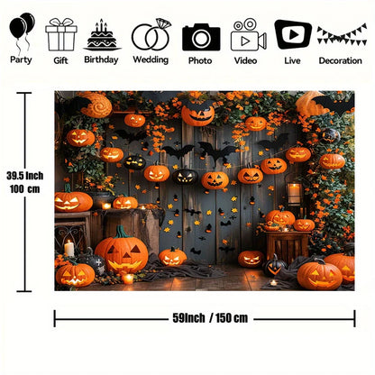 Harvest Night™ Pumpkin & Rustic Wood-Look Photography Backdrop