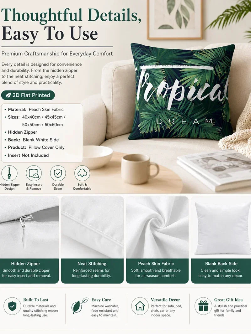 4Pcs 2D Flat Printed Christmas Tree Peach Skin Microfiber Pillow Cover Holiday Sofa Coussin Living Room Body Pillow Cover