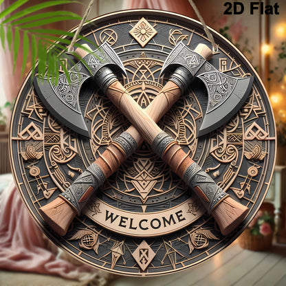 Valhalla Welcome™ Viking Axes Aluminum Wall Sign – 8 in