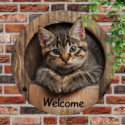 Whisker Welcome™ Round Wooden Cat Sign – 8 in