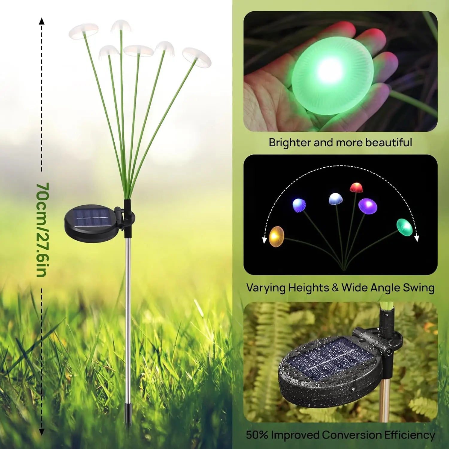 Outdoor features of solar mushroom pathway and garden lights