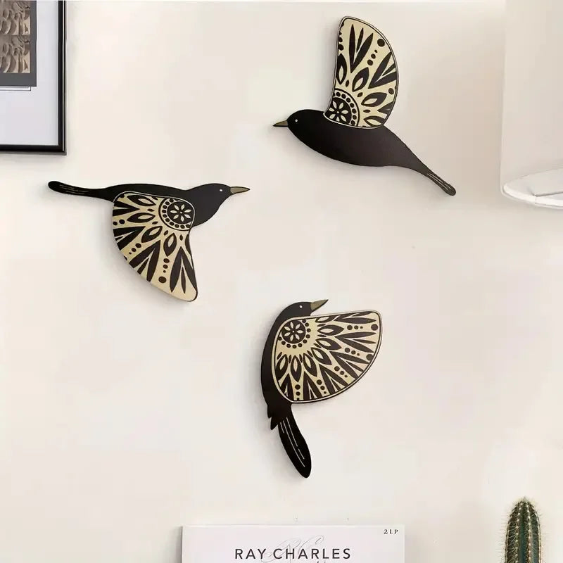 Noir Flock™ Wooden Bird Wall Decor – Set of 5