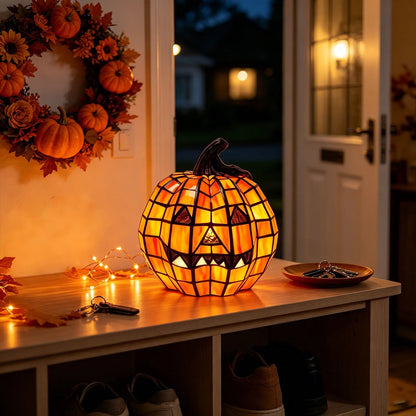 Harvest Glow™ Stained-Glass-Style Pumpkin Table Lamp