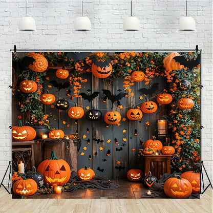 Harvest Night™ Pumpkin & Rustic Wood-Look Photography Backdrop