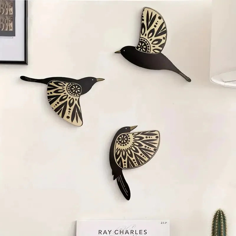 Noir Flock™ Wooden Bird Wall Decor – Set of 5