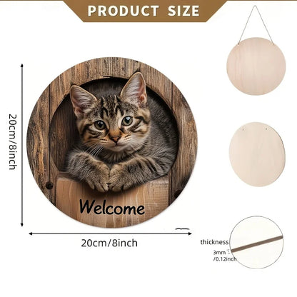 Whisker Welcome™ Round Wooden Cat Sign – 8 in
