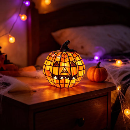 Harvest Glow™ Stained-Glass-Style Pumpkin Table Lamp