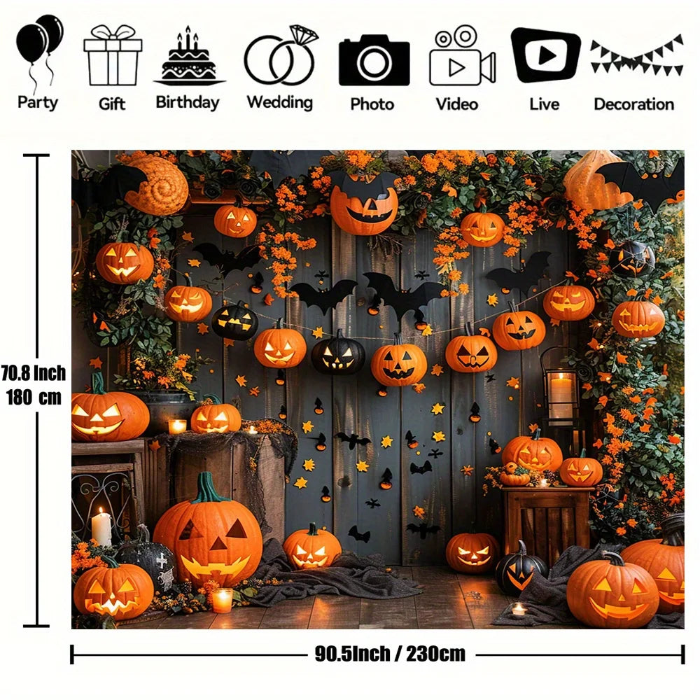 Harvest Night™ Pumpkin & Rustic Wood-Look Photography Backdrop