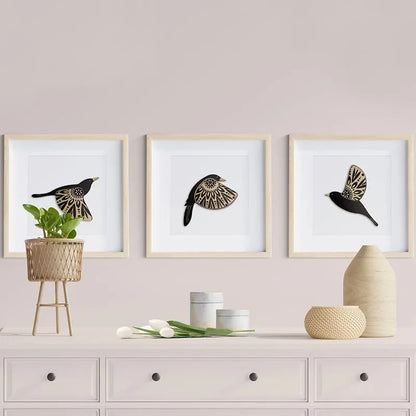 Noir Flock™ Wooden Bird Wall Decor – Set of 5