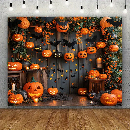 Harvest Night™ Pumpkin & Rustic Wood-Look Photography Backdrop