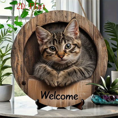 Whisker Welcome™ Round Wooden Cat Sign – 8 in