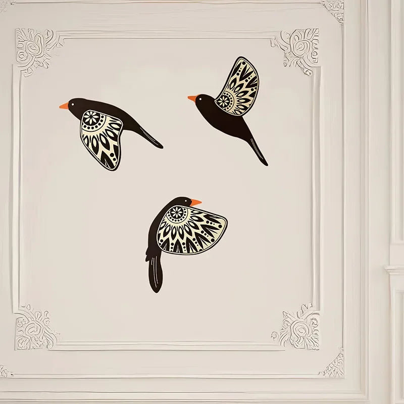 Noir Flock™ Wooden Bird Wall Decor – Set of 5