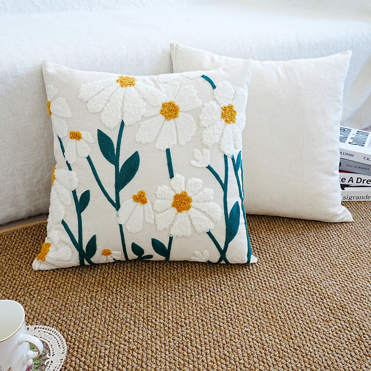 Daisy Meadow™ Embroidered Floral Pillow Cover