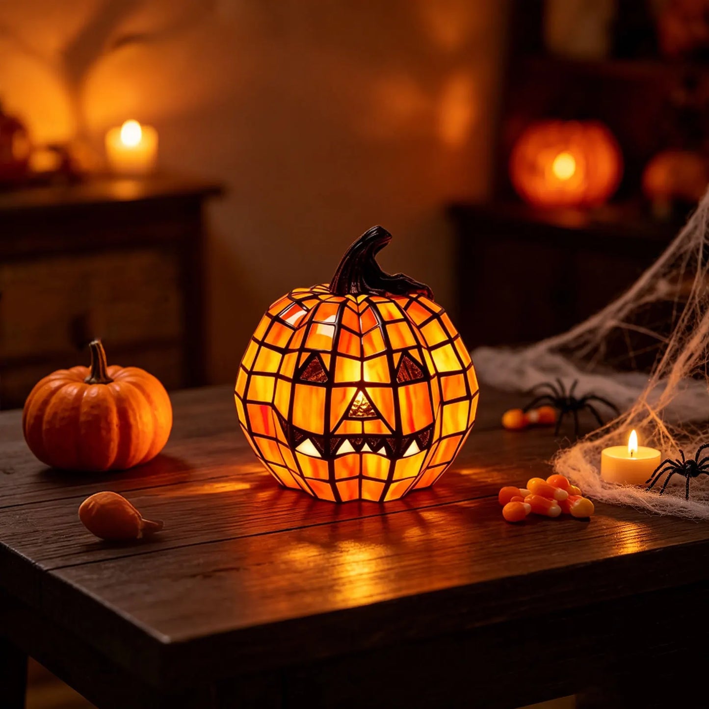 Harvest Glow™ Stained-Glass-Style Pumpkin Table Lamp