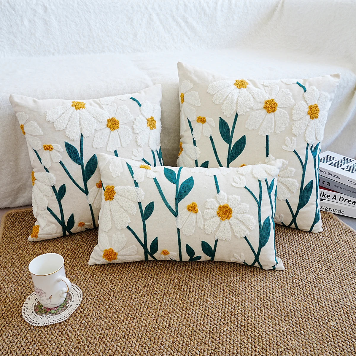 Daisy Meadow™ Embroidered Floral Pillow Cover
