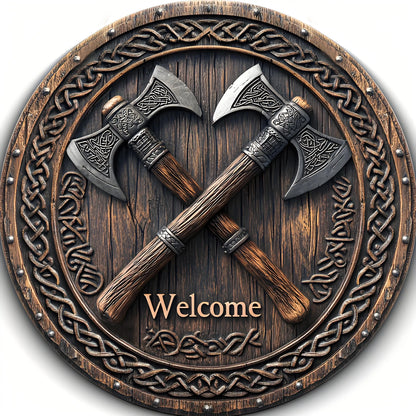 Valhalla Welcome™ Viking Axes Aluminum Wall Sign – 8 in