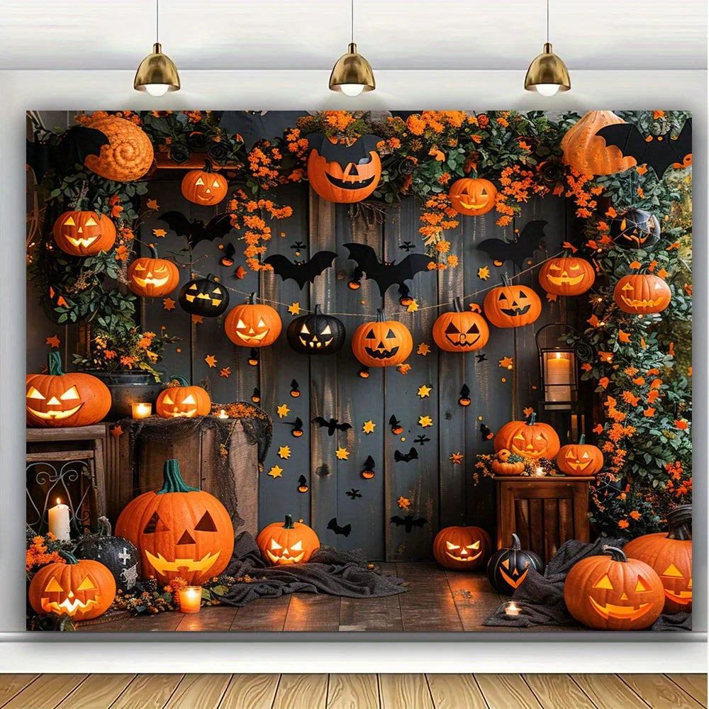 Harvest Night™ Pumpkin & Rustic Wood-Look Photography Backdrop