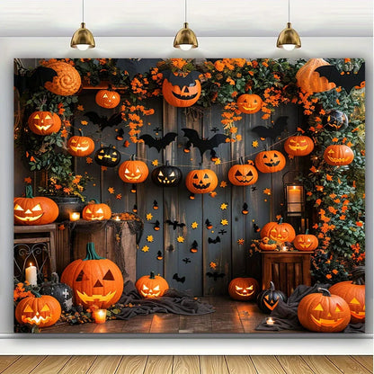Harvest Night™ Pumpkin & Rustic Wood-Look Photography Backdrop
