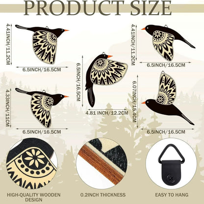 Noir Flock™ Wooden Bird Wall Decor – Set of 5