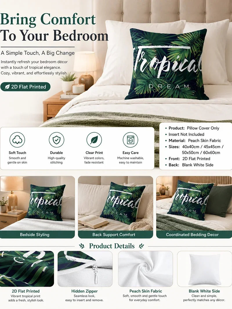4Pcs 2D Flat Printed Christmas Tree Peach Skin Microfiber Pillow Cover Holiday Sofa Coussin Living Room Body Pillow Cover