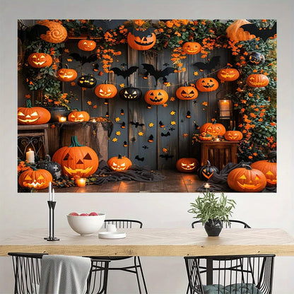 Harvest Night™ Pumpkin & Rustic Wood-Look Photography Backdrop