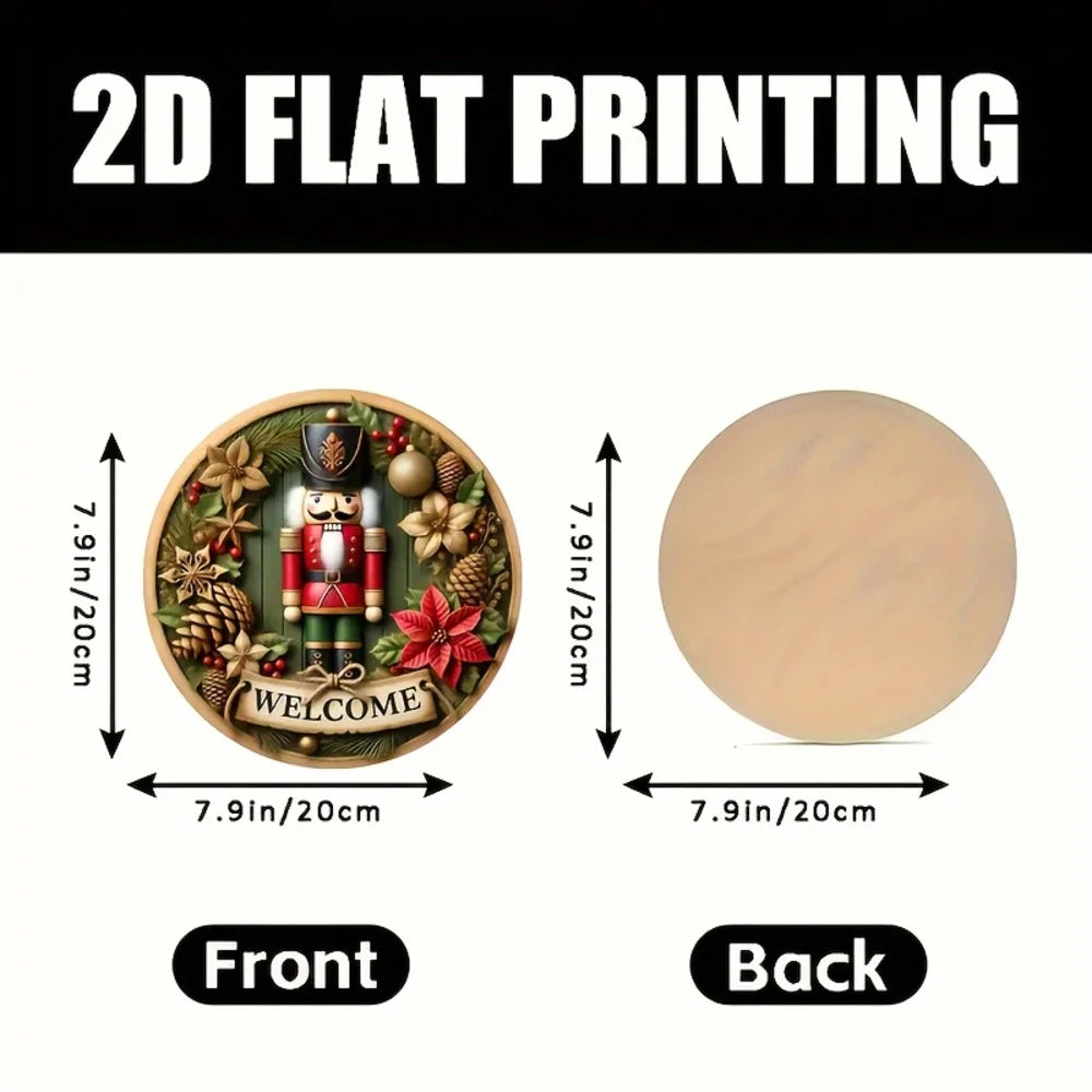 Printed surface and round shape of a wooden nutcracker Christmas sign