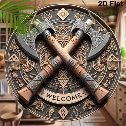 Valhalla Welcome™ Viking Axes Aluminum Wall Sign – 8 in