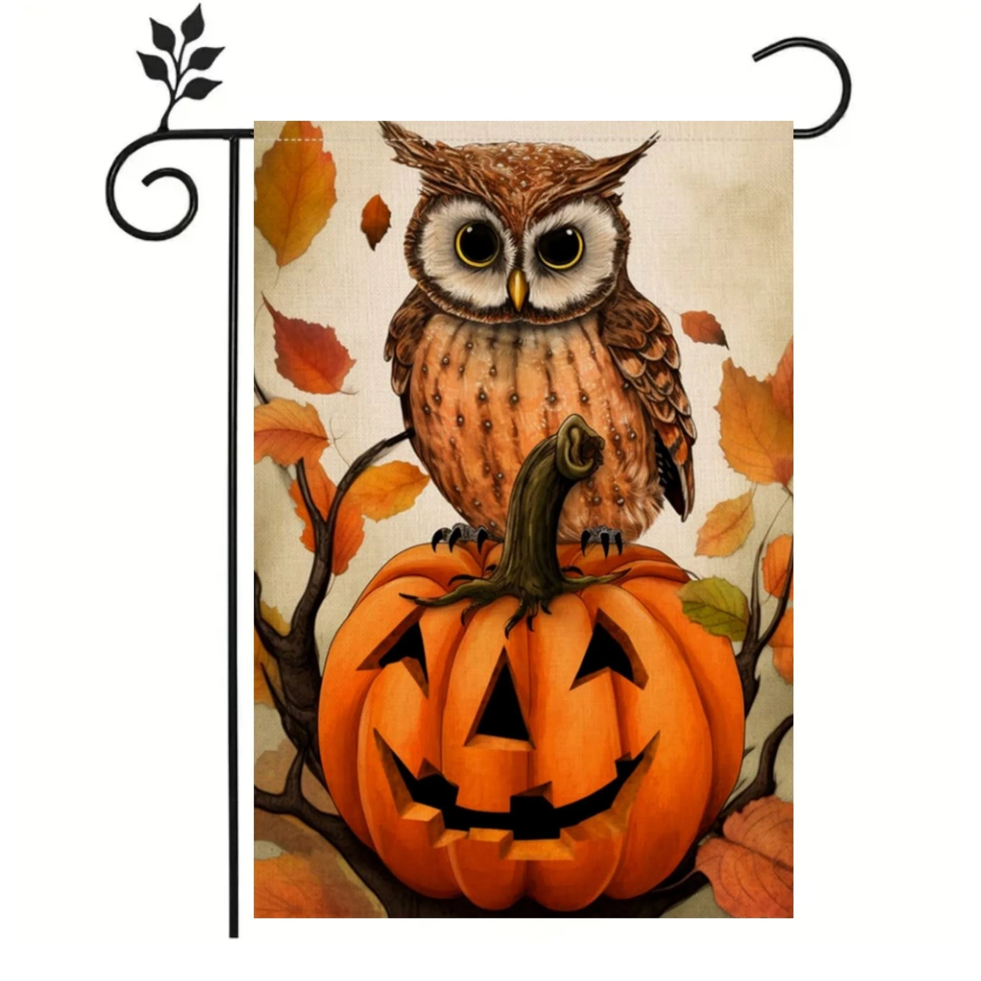Owl & Pumpkin Halloween Garden Flag – 12 × 18 in
